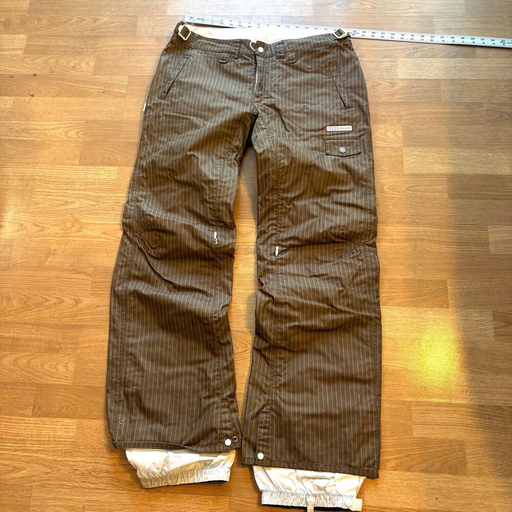 FOURSQUARE WOMENS SNOWPANTS SIZE LARGE BROWN PINSTRIPE